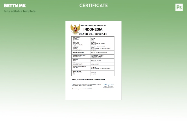 модерен стил Индонезиски витален документ за смртен шаблон Word и PDF шаблон